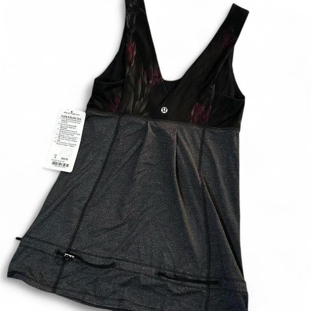 NWT Lululemon Hustle & Bustle Tank Gray Black & Floral Size 4 Moisture Wicking